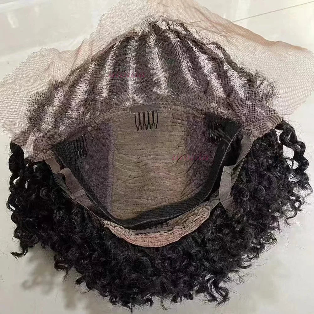 13x4 Lace Frontal Afro Curly Wig 100% Brazilian Remy Hair Wigs 6 Inch Kinky Curly Human Hair Wigs with Braids for Black Women