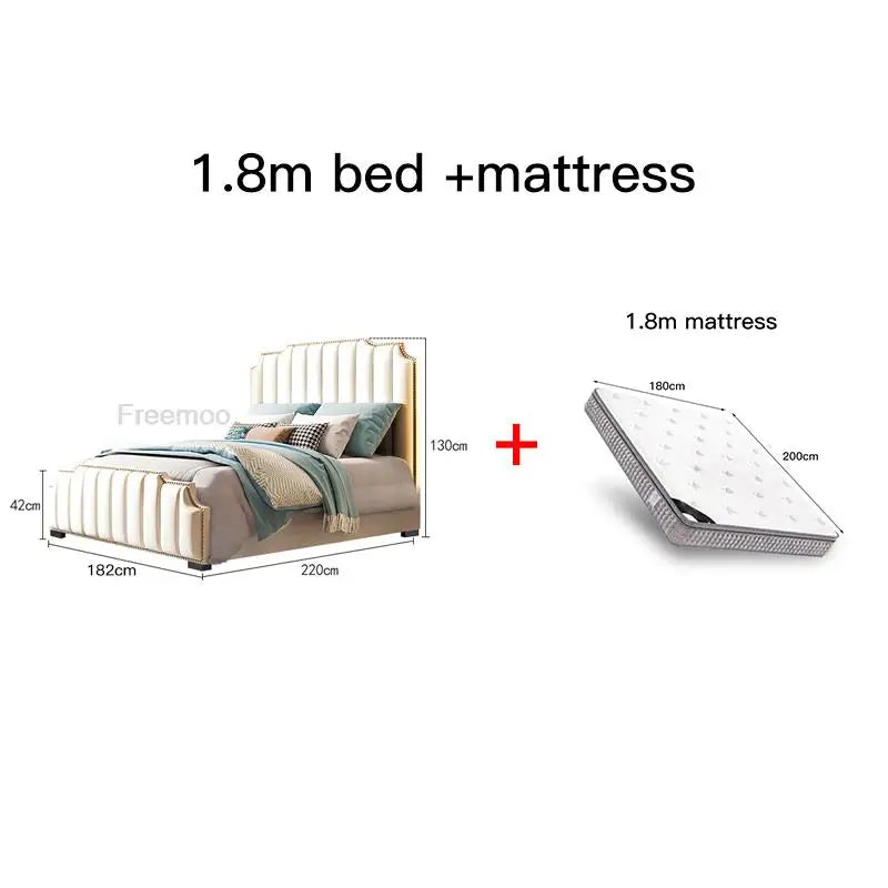 Modern Simple King Size Double Beds Luxury Lit 2 Personnes Moderne Disign White Leather House Bed Frame Queen Bedroom Furniture