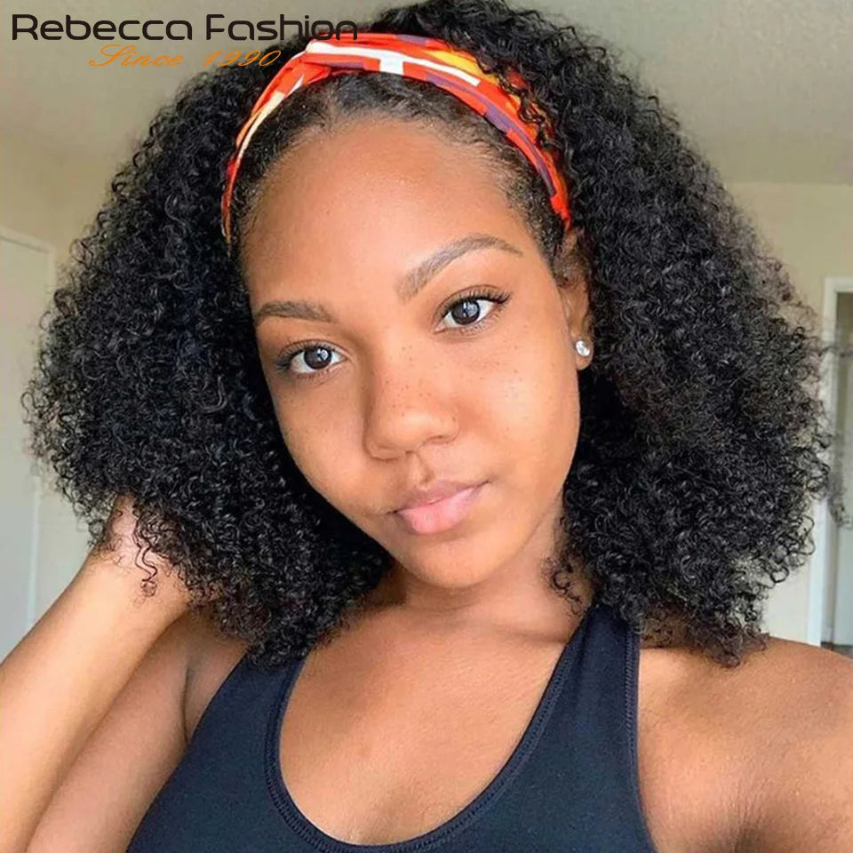 Curly Human Hair Headband Wig 180% Density Glueless Peruvian Kinky Curly Hair