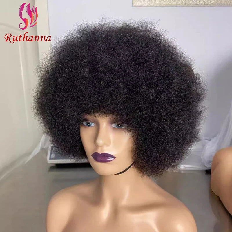250% Density Afro Kinky Curly 100% Human Hair Explosive Head Wigs Full Machine Brazilian Virgin Hair High Quality Wig For Women