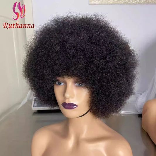 250% Density Afro Kinky Curly 100% Human Hair Explosive Head Wigs Full Machine Brazilian Virgin Hair High Quality Wig For Women