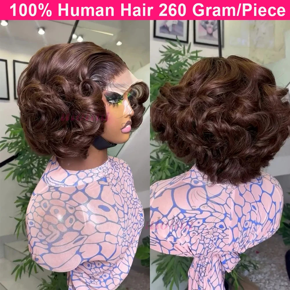Loose Body Wave Chocolate Brown 4x4 HD Lace Frontal Bob Wigs Human Hair PrePlucked Brazilian #4 Colored Human Hair Wigs 300%