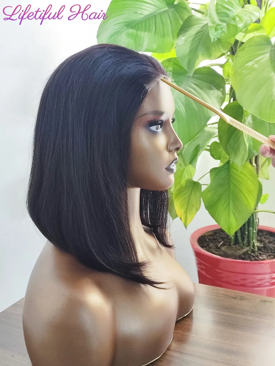 Glueless Bob Hair Wig Human Hair Ready To Wear Straight Transparent 4x4 Lace Closure