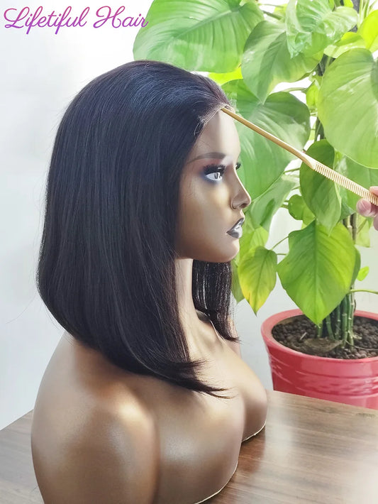 Glueless Bob Hair Wig Human Hair Ready To Wear Straight Transparent 4x4 Lace Closure
