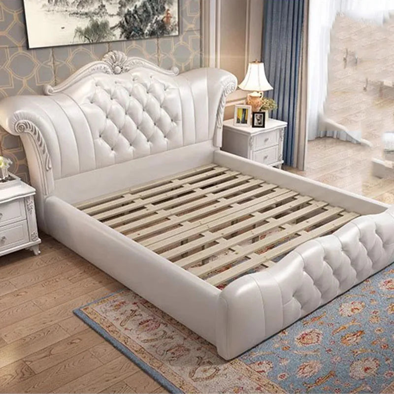 Wood Modern Bed Luxury Leather Classic Wedding Bed European Confortable Safe Camas De Matrimonio Dormitorio Bedroom Furniture