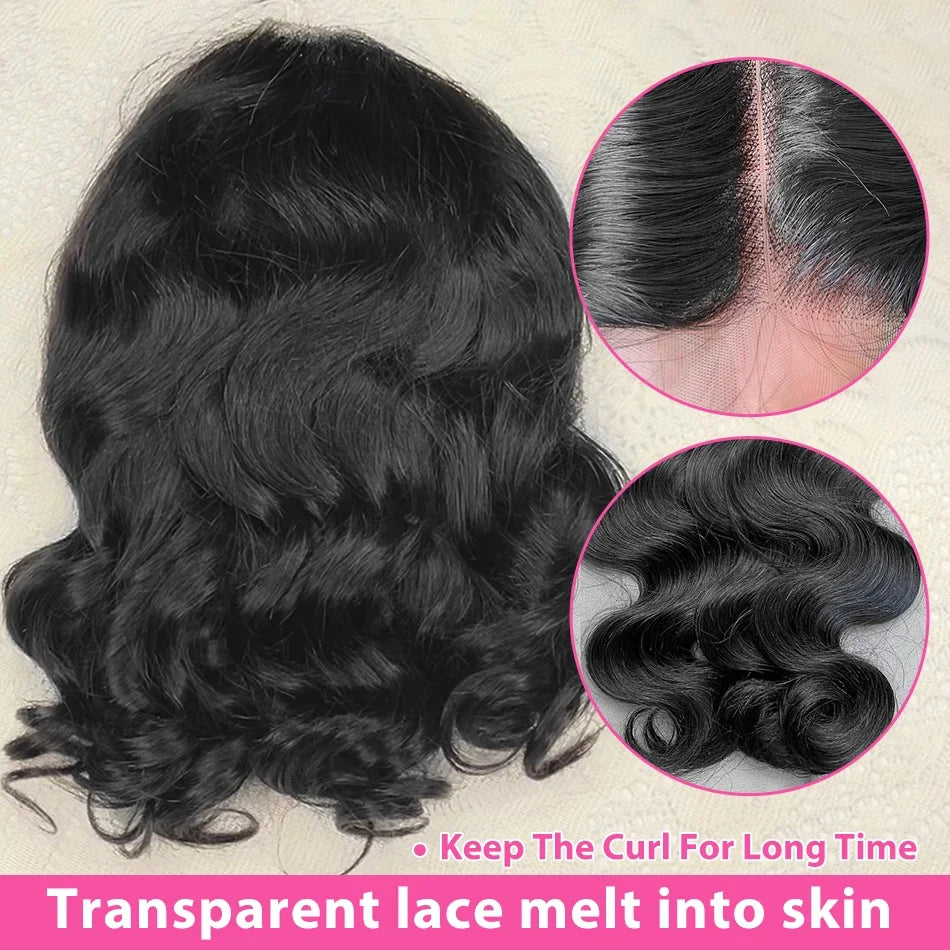 300 Density Body Wave Short Bob 13x4 13x6 HD Transparent Lace Front Human Hair Wigs 5x5 Pre Plucked Lace Frontal Wig For Black
