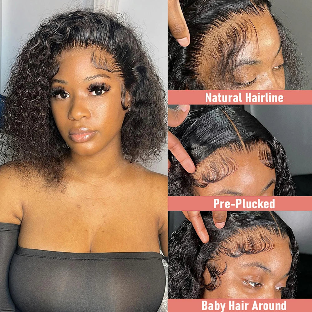 Glueless Short Bob Kinky Curly Human Hair Wig Deep Wave Frontal Wig 13x4 13x6 Lace Front Human Hair