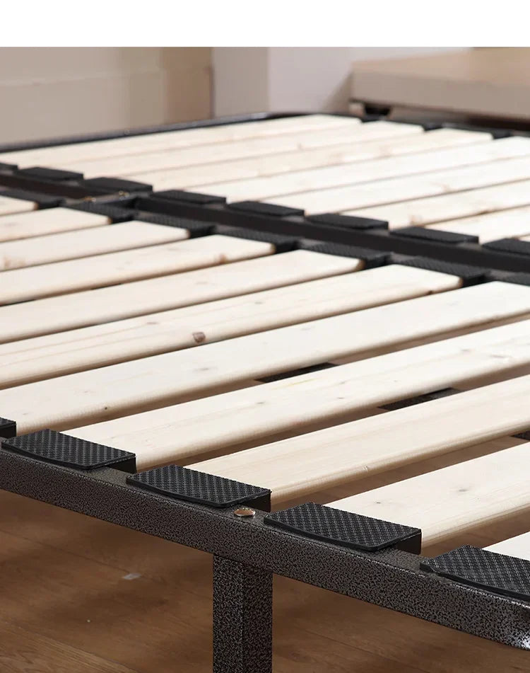 Indoor Simple Plank Apartment Bedroom Furniture Metal Double Bed Bases Frame Platform Thick Tatami King Size Black Bed Frame H