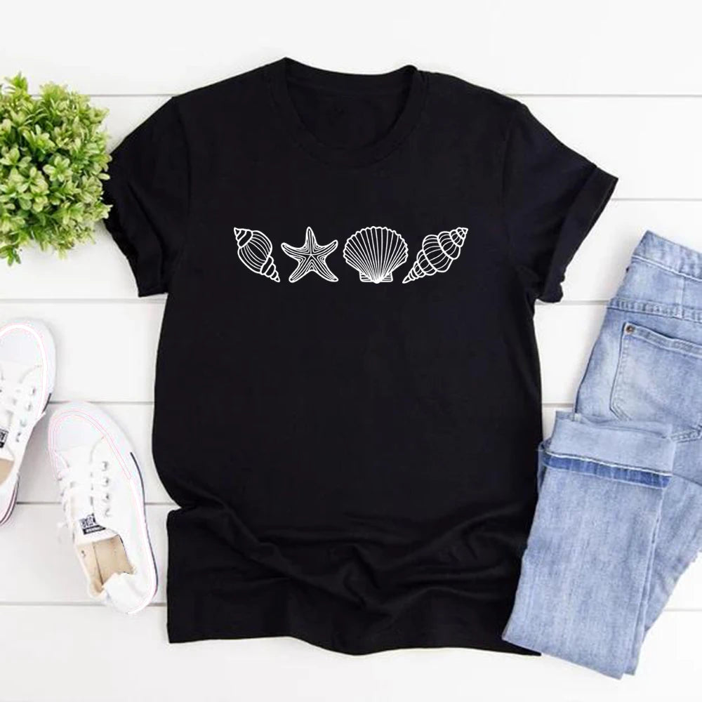 Beach T-Shirt Summer Woman Shirt Ocean Lover Gift Short Sleeve Graphic T Shirts