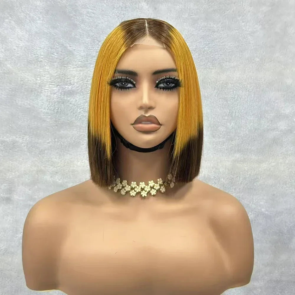 Wine Red Short Bob Human Hair Wig Virgin Brazilian Bone Straight Bob Hair Wig 2x6 Lace Closure Wigs