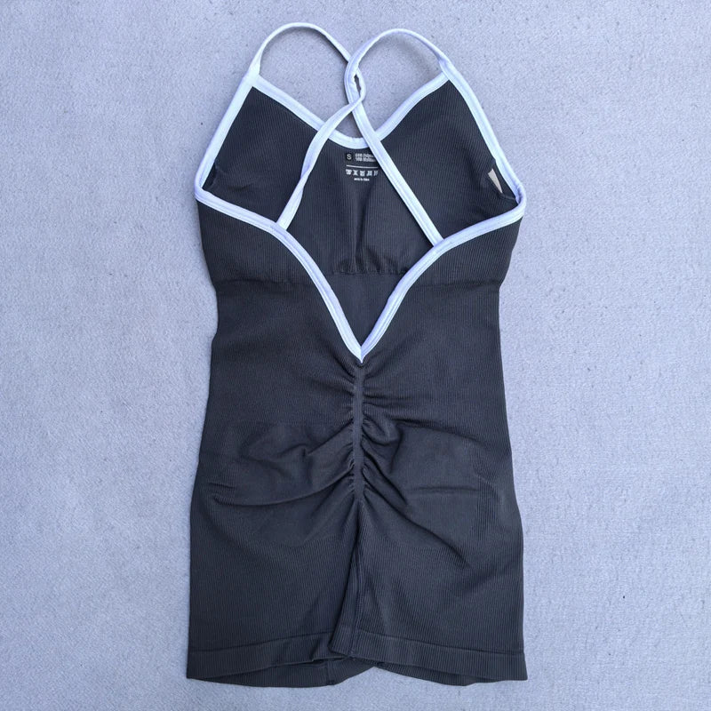Summer Seamless Yoga Jumpsuit Women Gym Set Spaghetti Strap Leisure Workout Gym Shorts Padded Bra One-piece Fitness Bodysuits