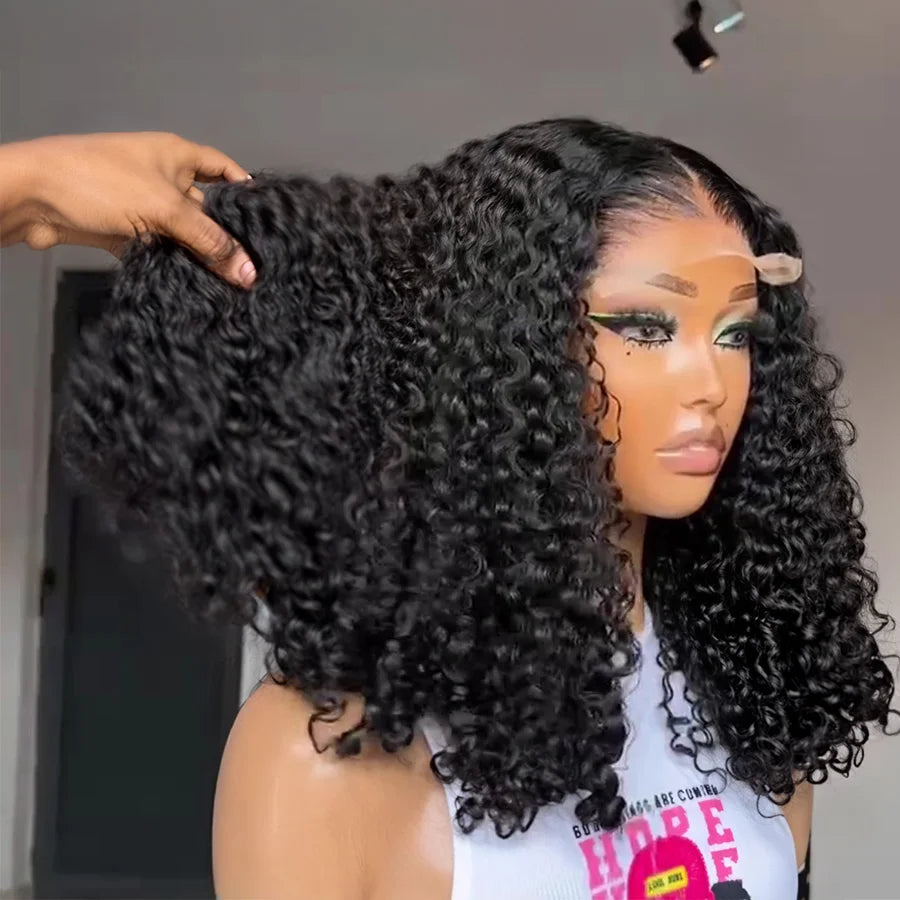 Curly Short Bob 13x4 HD Transparent Lace Front Wig 13x6 Deep Wave Bob Wigs 100% Human Hair