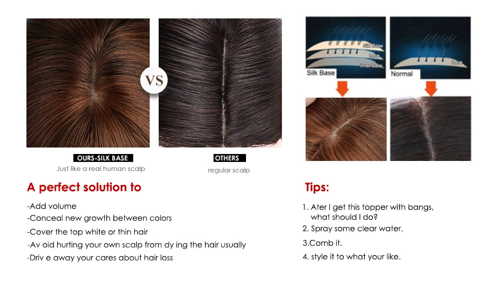 Ombre Blonde 100% Remy Human Hair Toppers with Bangs Silk Base Clip in Topper Top Hair in Hair Extension for Women 10/12/14inch