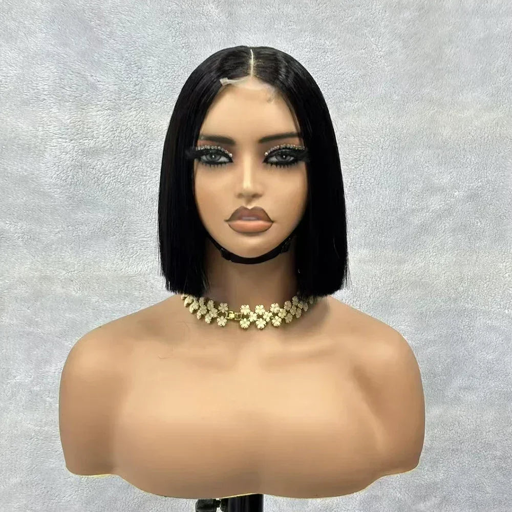 Wine Red Short Bob Human Hair Wig Virgin Brazilian Bone Straight Bob Hair Wig 2x6 Lace Closure Wigs