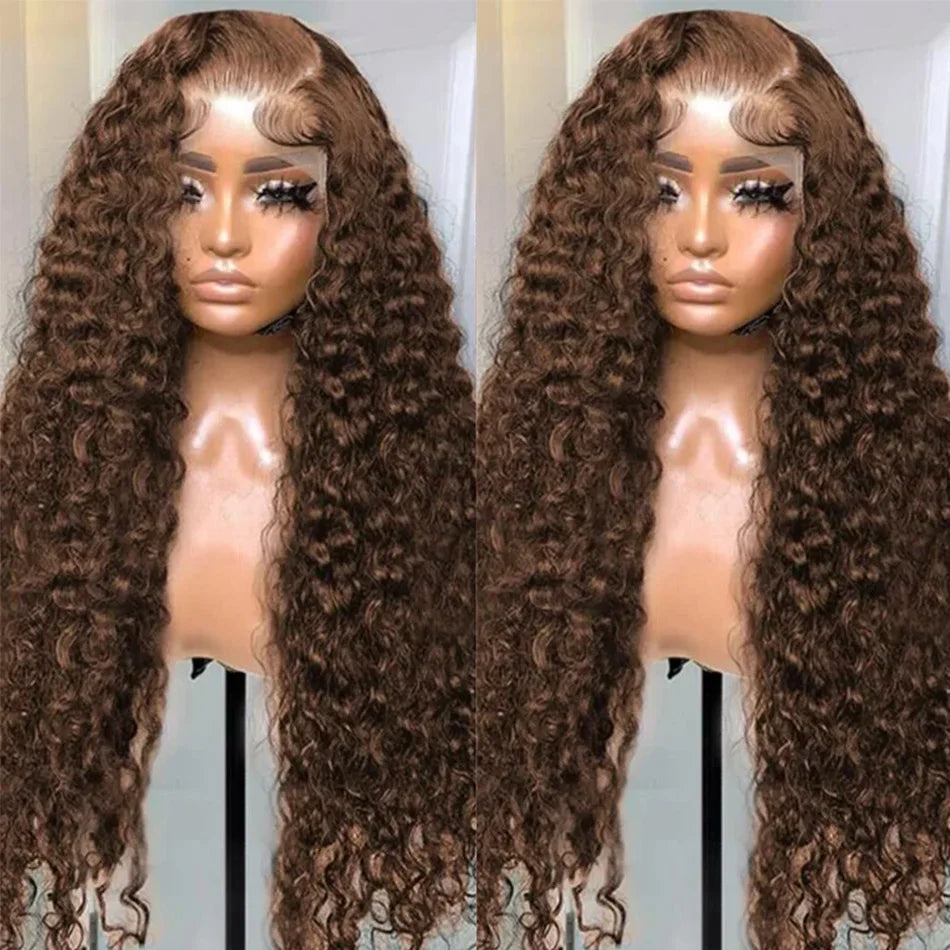 13x6 Hd Lace 30 Inch Chocolate Brown 13x4 Curly Lace Front Human Hair Water Wave Brazilian Wigs