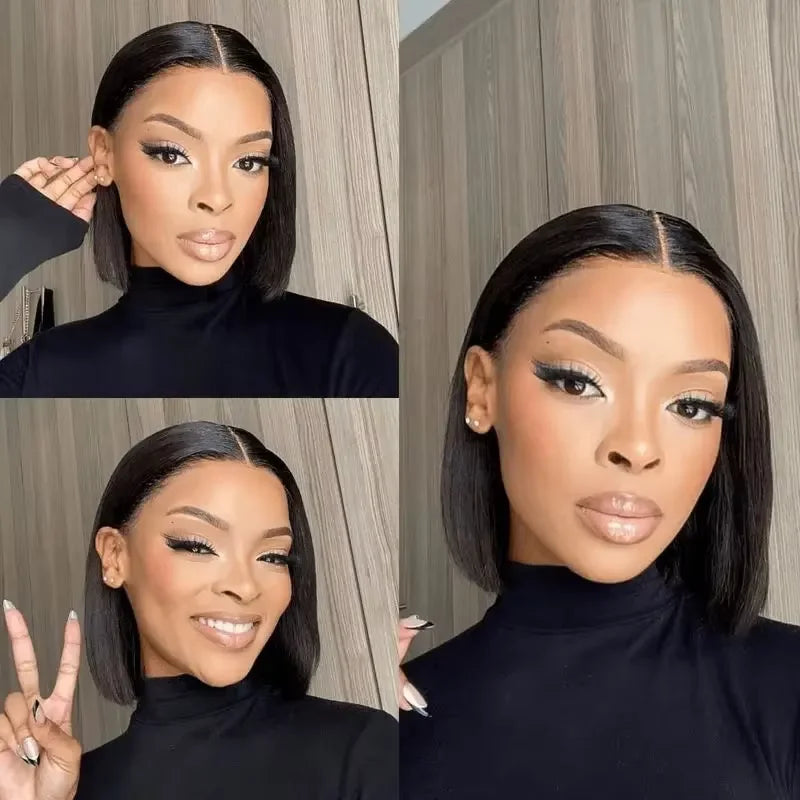 Straight Lace Front Wig Short Bob Wig Human Hair Middle Part Lace Front Wigs Brazilian Hair Straight Bob Wig for Black Women