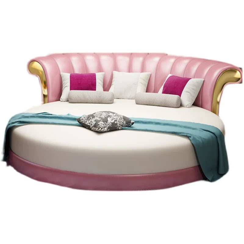Modern Small Family Bed Round Minimalist Design Double Confortable Bed Wedding Fashionable Light Luxury Muebles Home Furniture