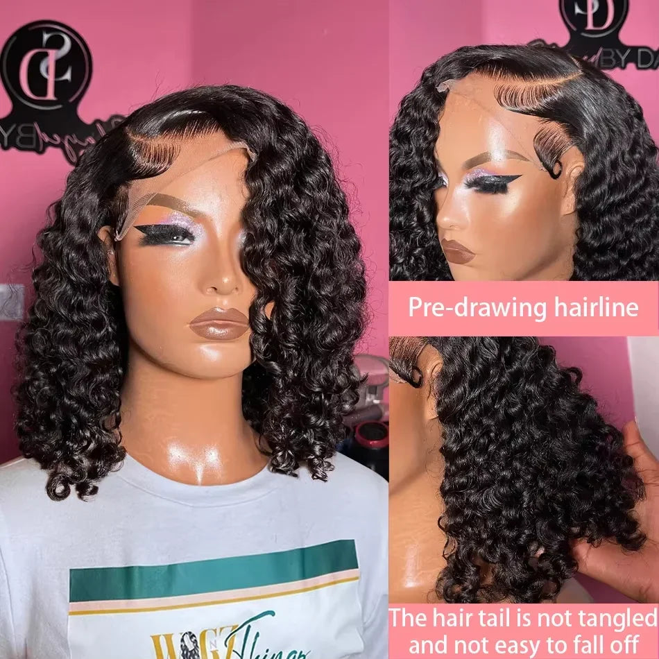 Curly Short Bob 13x4 HD Transparent Lace Front Wig 13x6 Deep Wave Bob Wigs 100% Human Hair