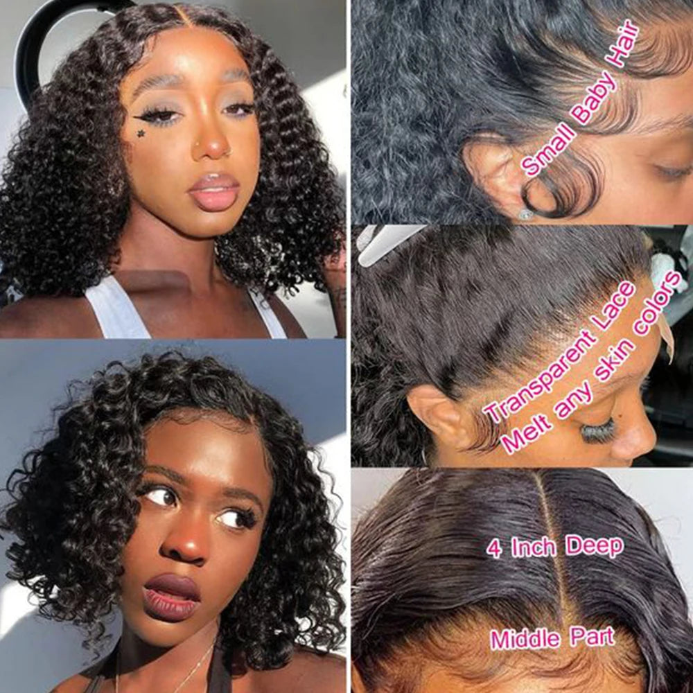Curly Wigs Bob Wigs Curly Lace Front Human Hair Wigs 100% Bob Hair Wig Human Hair Short Wig 4x4 Closure Human Hair Wig Kinky