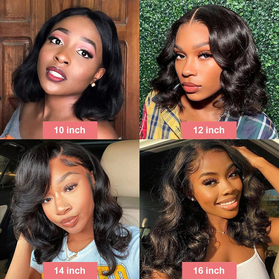 250% Density Body Wave Short Bob 13x4 13x6 Transparent Lace Front Human Hair Wigs 7x5 Glueless Wig