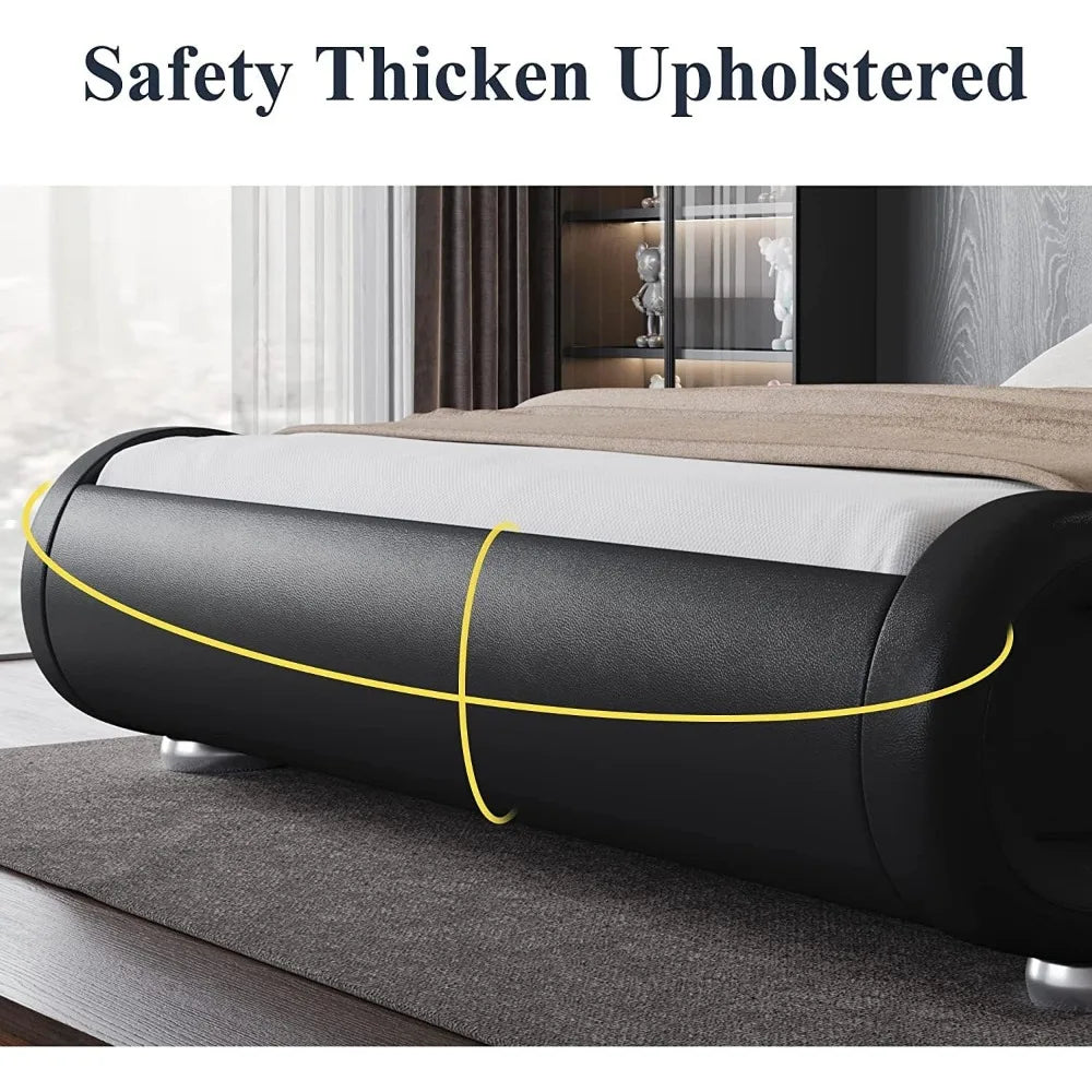 Queen Size Bed Frame with Ergonomic & Adjustable Headboard, Low Profile Modern Upholstered Platform Sleigh Design