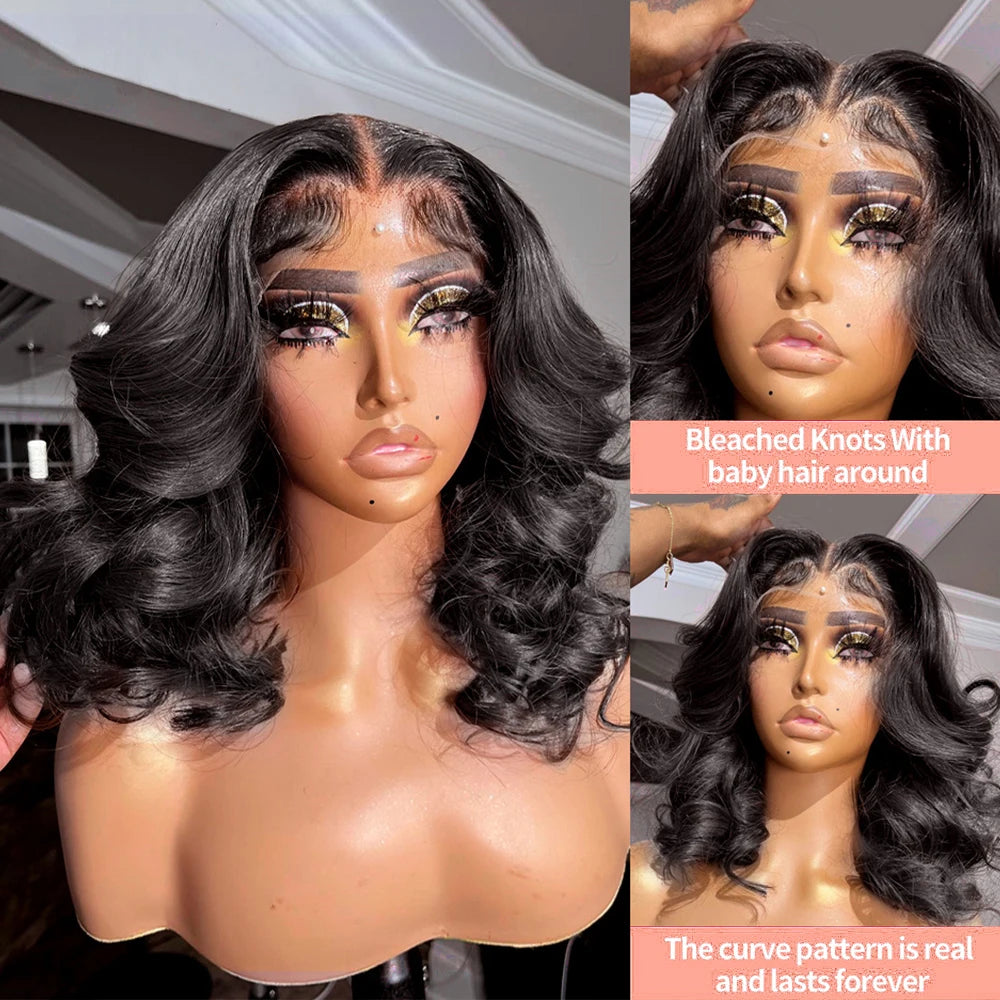 250% Density Body Wave Short Bob 13x4 13x6 Transparent Lace Front Human Hair Wigs 7x5 Glueless Wig