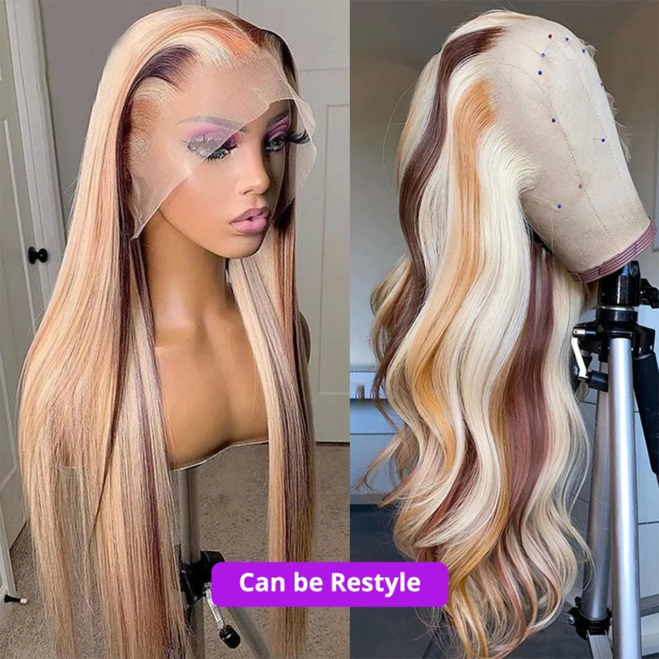 4/613 Balayage Brown Blonde 13x4 Lace Front Wig Body Wave Colored Human Hair Wigs For Women 613 HD Lace Front Human Hair Wig