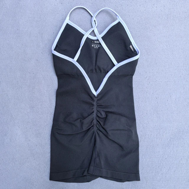 Summer Seamless Yoga Jumpsuit Women Gym Set Spaghetti Strap Leisure Workout Gym Shorts Padded Bra One-piece Fitness Bodysuits