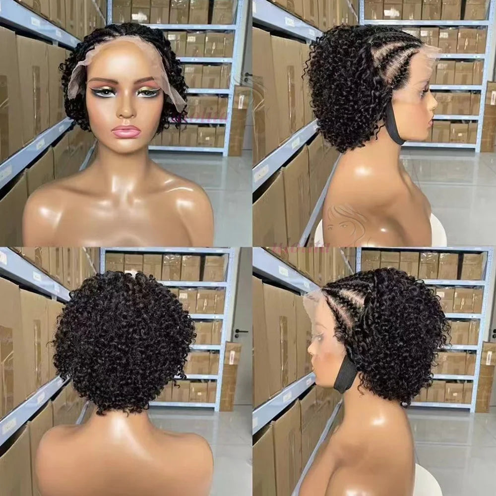 13x4 Lace Frontal Afro Curly Wig 100% Brazilian Remy Hair Wigs 6 Inch Kinky Curly Human Hair Wigs with Braids for Black Women