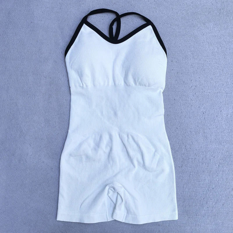 Summer Seamless Yoga Jumpsuit Women Gym Set Spaghetti Strap Leisure Workout Gym Shorts Padded Bra One-piece Fitness Bodysuits