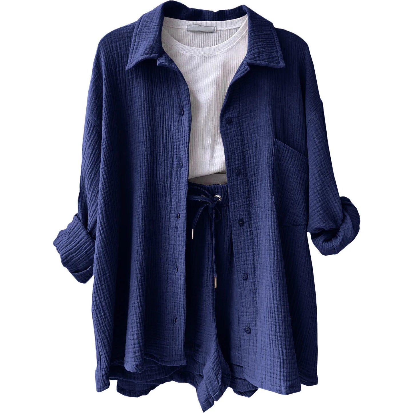 Casual Long Sleeve Button Loose Two Piece Set