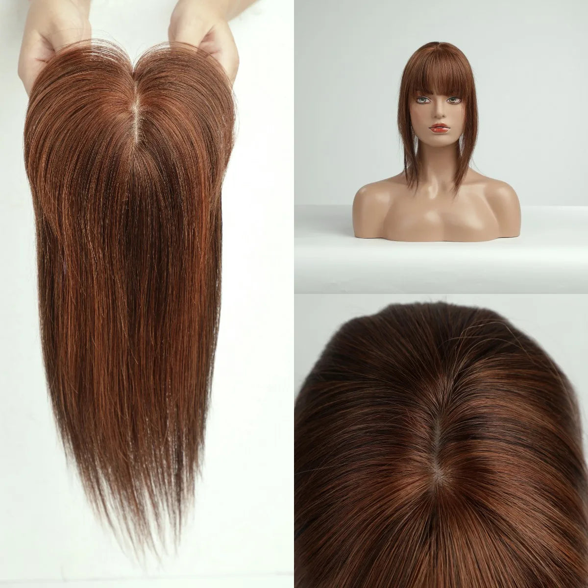 Ombre Blonde 100% Remy Human Hair Toppers with Bangs Silk Base Clip in Topper Top Hair in Hair Extension for Women 10/12/14inch