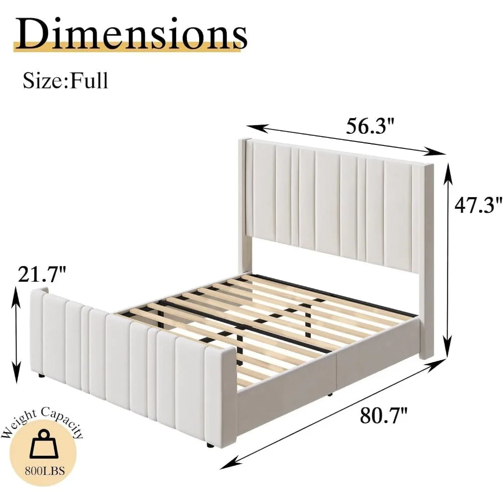 King Size Bed Frame,Wingback Headboard & Footboard, Soft Bed Frame King, Noise Free, Easy Assembly, White