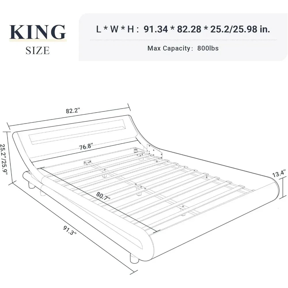 King Size LED Platform Bed Frame with Adjustable Headboard/No Box Spring Need/Easy Assembly/Faux Leather