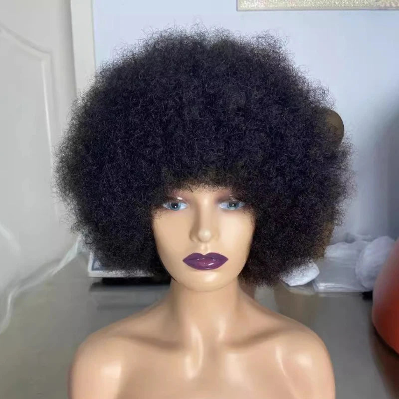250% Density Afro Kinky Curly 100% Human Hair Explosive Head Wigs Full Machine Brazilian Virgin Hair High Quality Wig For Women