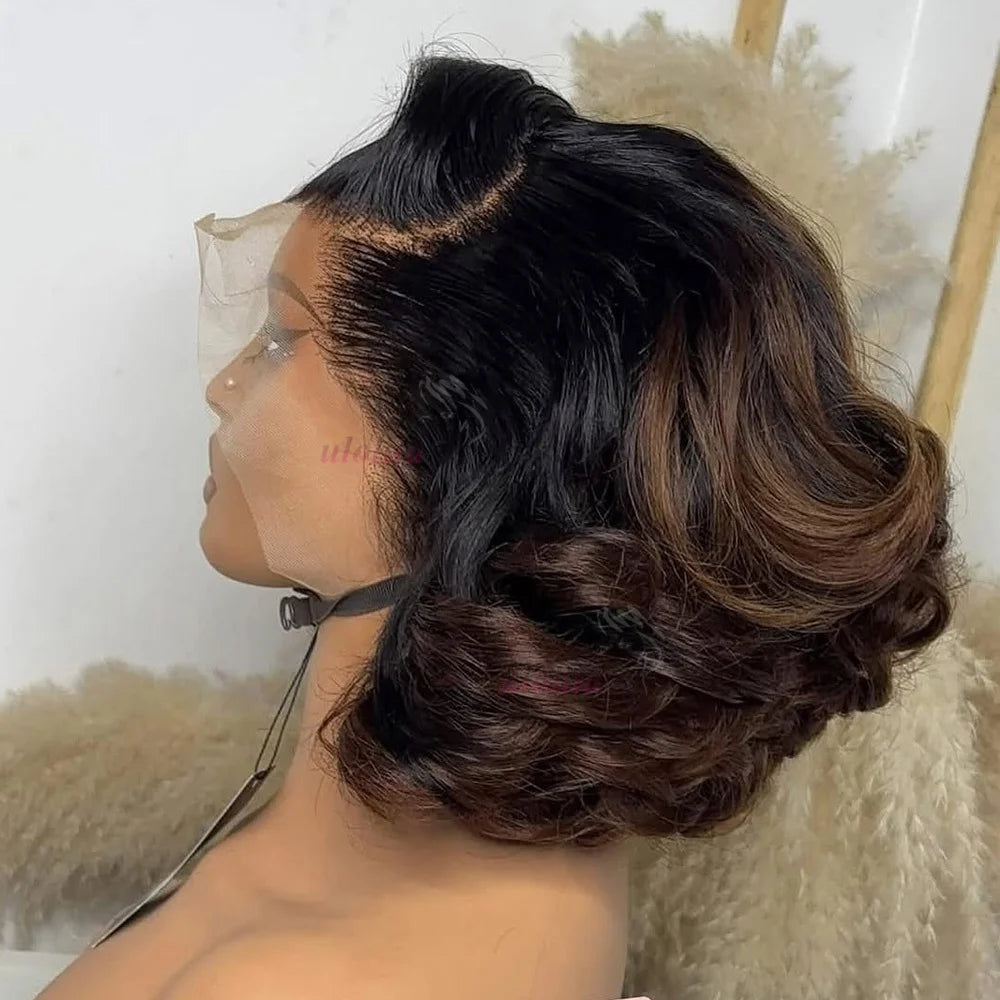 Loose Body Wave Chocolate Brown 4x4 HD Lace Frontal Bob Wigs Human Hair PrePlucked Brazilian #4 Colored Human Hair Wigs 300%