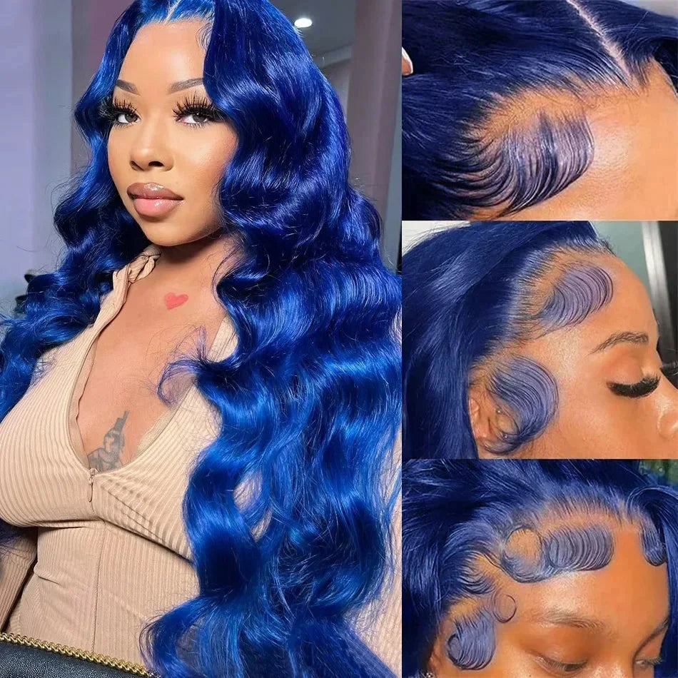 Brazilian Blue Colored Transparent Lace Front Wigs