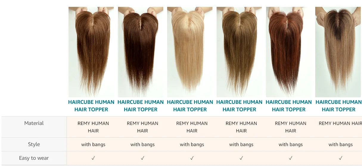 Ombre Blonde 100% Remy Human Hair Toppers with Bangs Silk Base Clip in Topper Top Hair in Hair Extension for Women 10/12/14inch