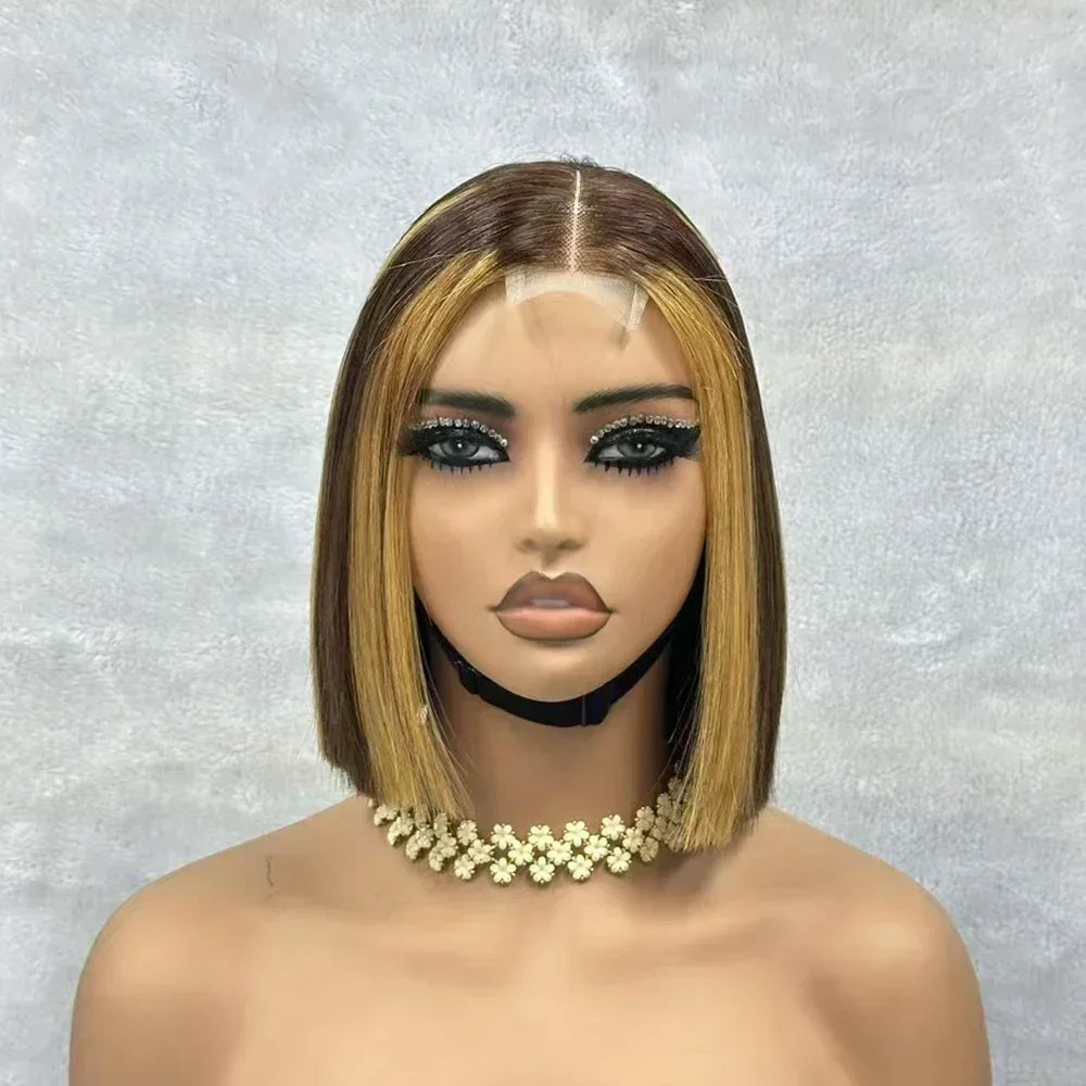 Wine Red Short Bob Human Hair Wig Virgin Brazilian Bone Straight Bob Hair Wig 2x6 Lace Closure Wigs