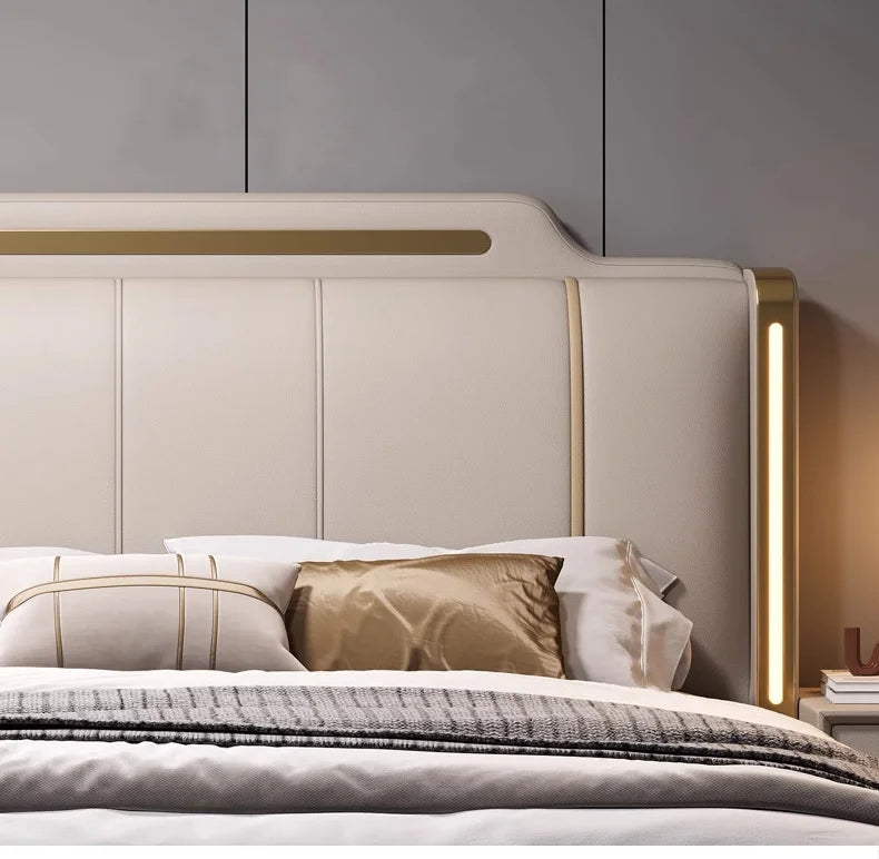 Wholesale Bedroom Set Luxury Wedding Sofa Bed King Size Design Upholstered Bed High-End Soft Back Storage Swivel LED Light
