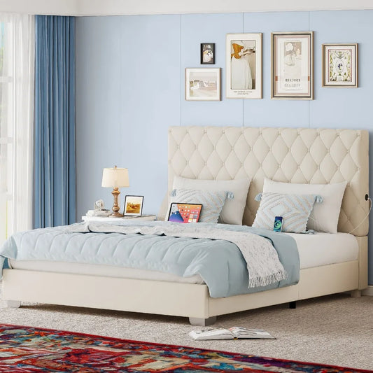 Queen/King Size Bed Frame Upholstered Button Tufted Headboard