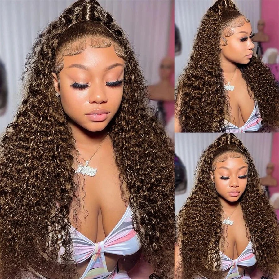 13x6 Hd Lace 30 Inch Chocolate Brown 13x4 Curly Lace Front Human Hair Water Wave Brazilian Wigs