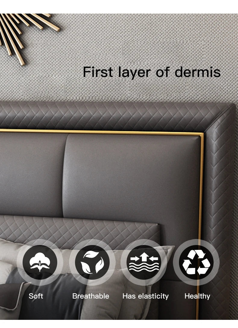 Light Luxury  Bed Frame Dark Gray Complete Furniture Bedrooms Set Beside Tables Cama King Size 2 People For Apartment Villa Home