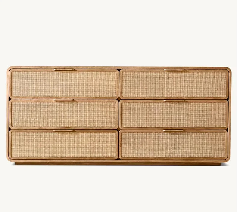American Style Minimalist Wooden Rattan Weave king Size Bed Can Customize Bedroom Furniture