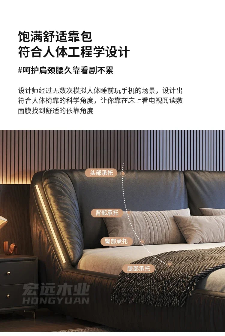 Student Leather Luxury Double Bed Modern Loft King Storage Bedroom Double Bed Queen Disabled Letto Matrimoniale Home Furniture