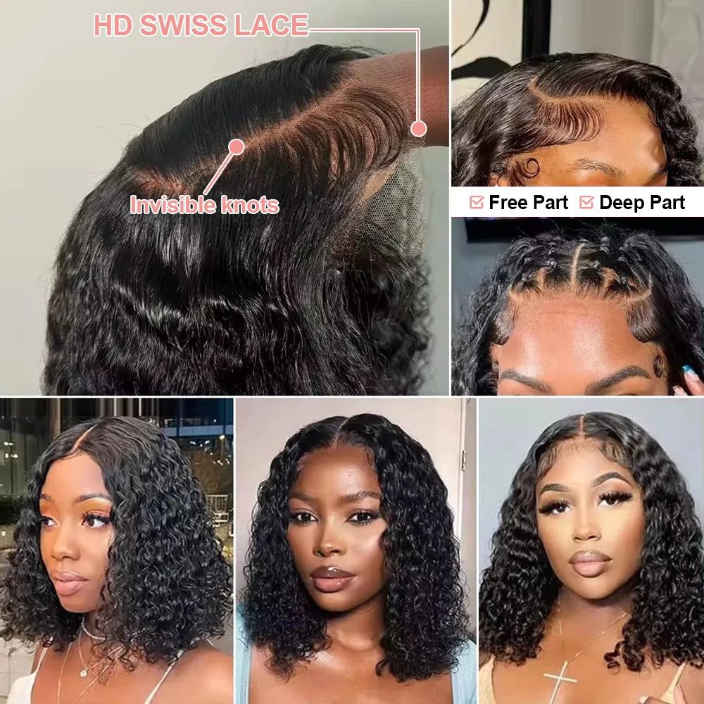 Glueless Short Bob Kinky Curly Human Hair Wig Deep Wave Frontal Wig 13x4 13x6 Lace Front Human Hair