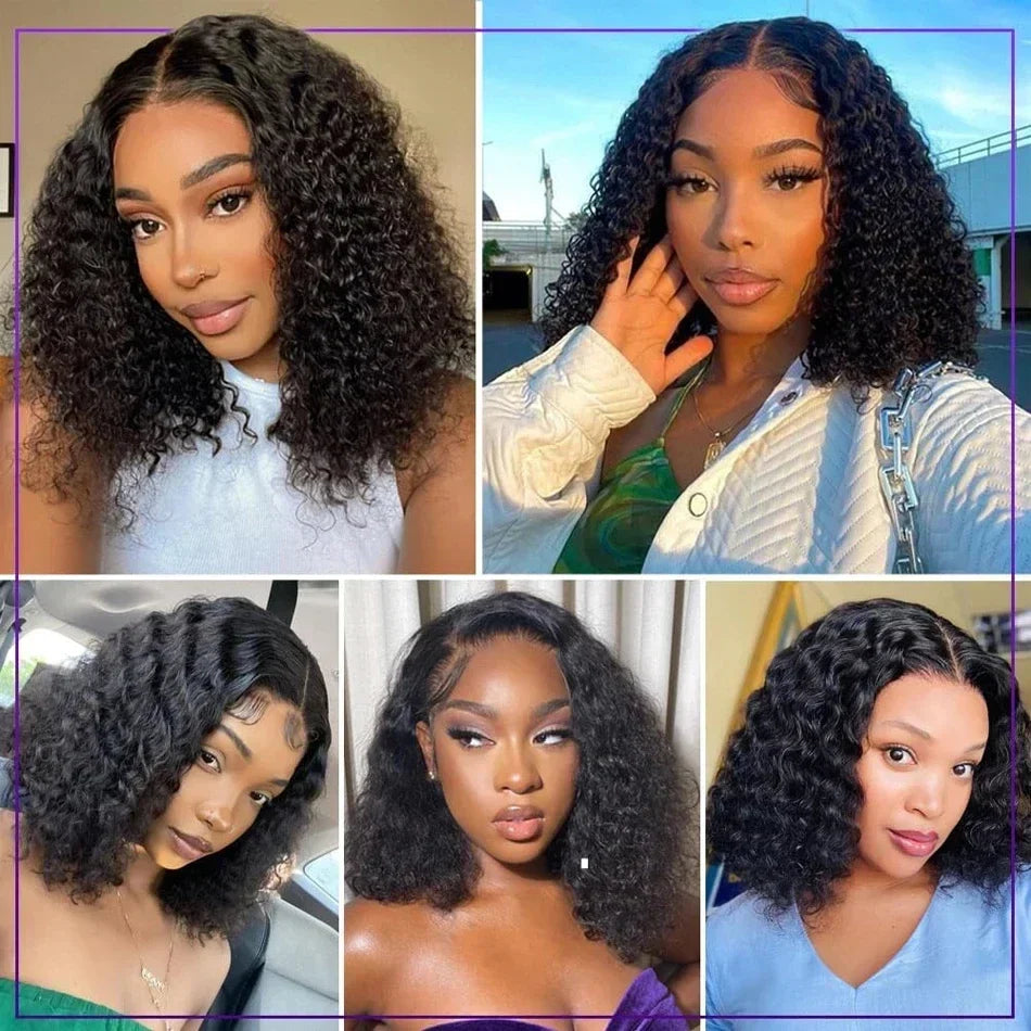 Curly Short Bob 13x4 HD Transparent Lace Front Wig 13x6 Deep Wave Bob Wigs 100% Human Hair