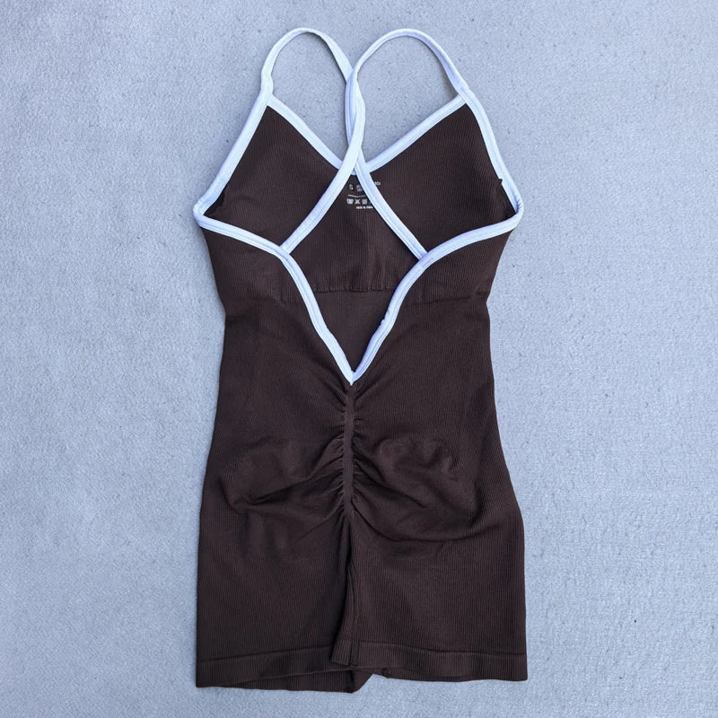 Summer Seamless Yoga Jumpsuit Women Gym Set Spaghetti Strap Leisure Workout Gym Shorts Padded Bra One-piece Fitness Bodysuits