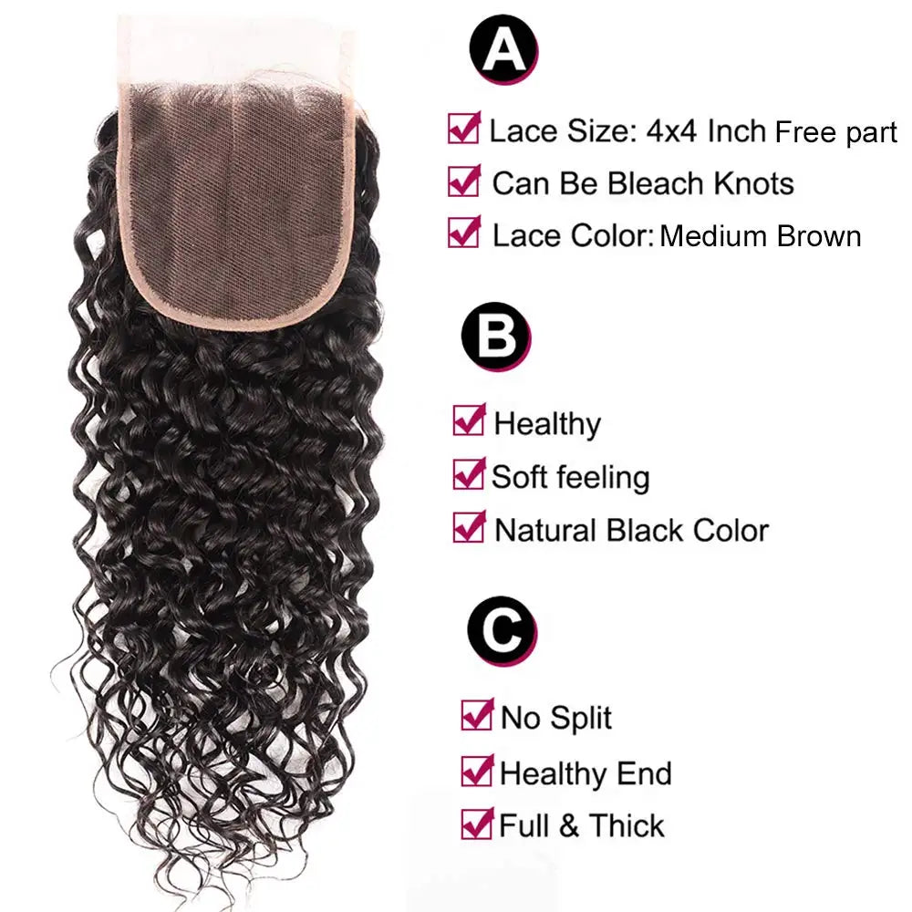 12A Water Wave Bundles With Frontal Wet and Wavy Virgin Curly Loose Deep Wave 100% Human Hair Bundles With Closure Peruvian Hair