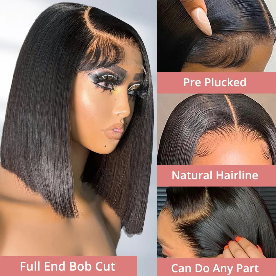 13x4 Glueless Lace Front Wig Human Hair Straight 13x6 HD Transparent Lace Frontal Wigs Short Bob Wig